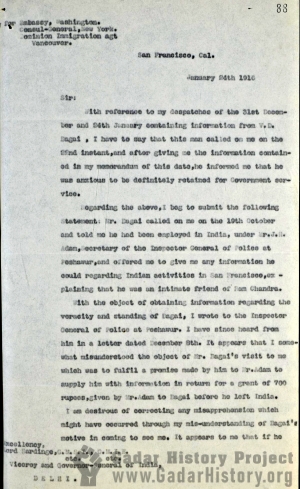 Confidential Dispatch: Carnegie Ross on the Employment of Vaishno Das Bagai as a British Informant