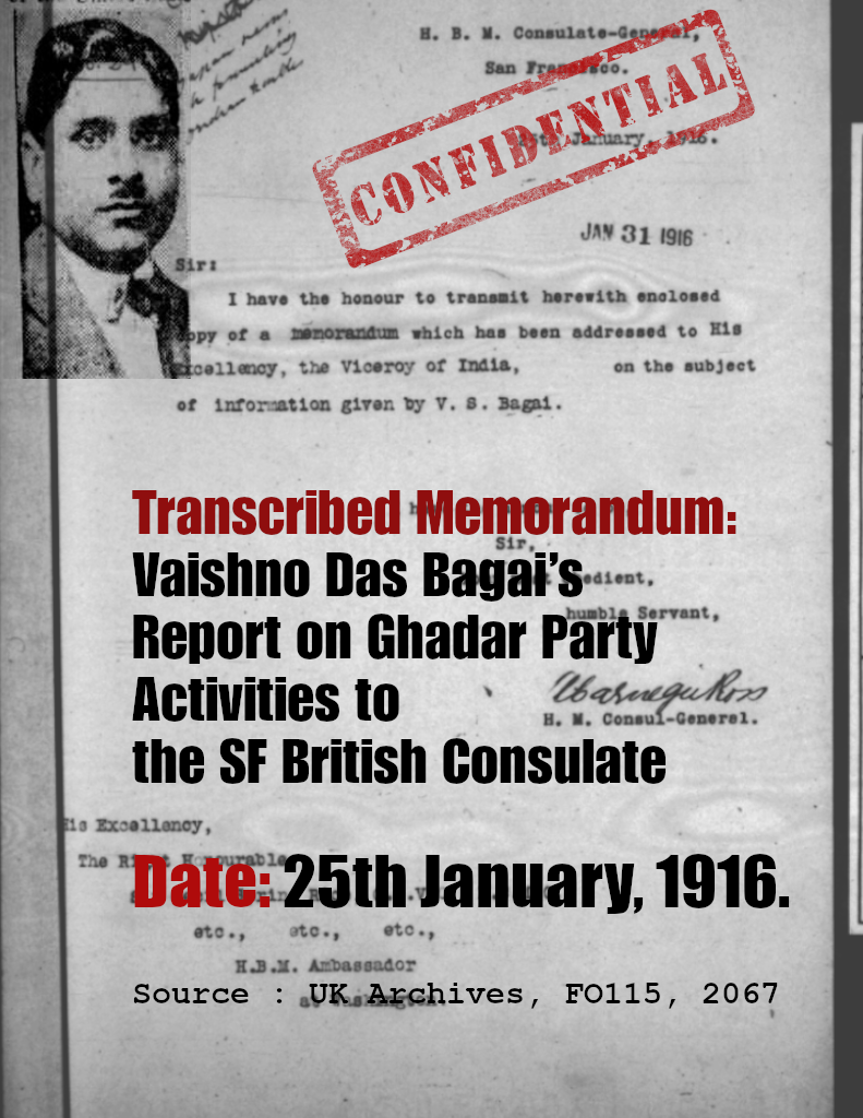 Vaishno Das Bagai report detailing Gadar Party activities, page 90